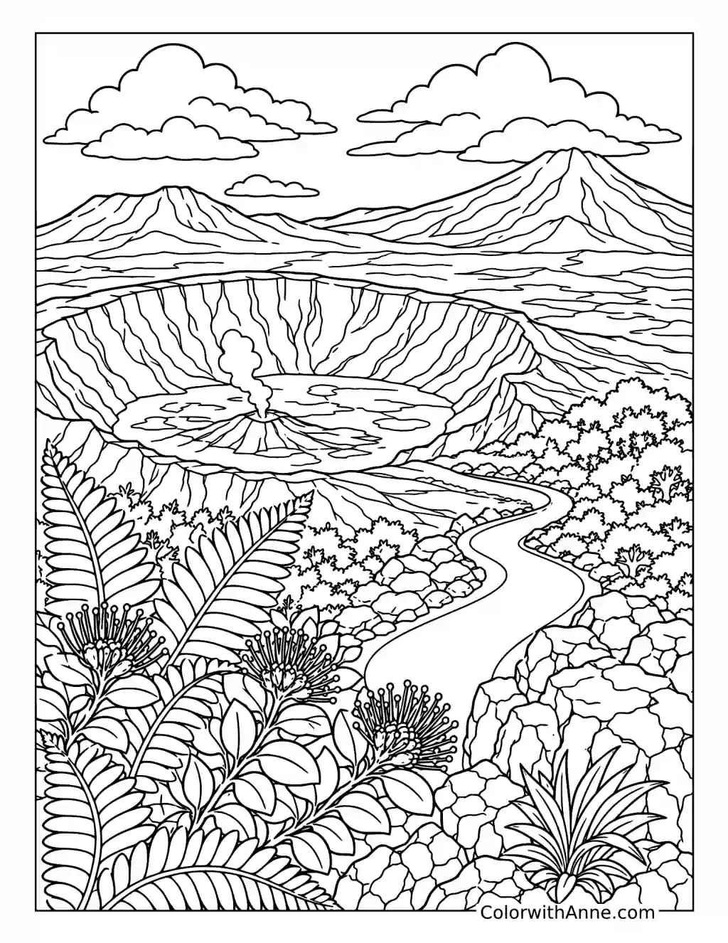 Hawaii Volcanoes National Park Crater coloring page