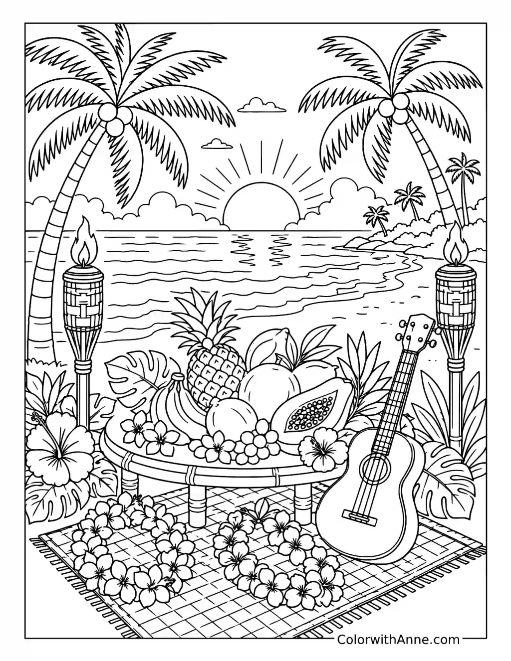 Hawaiian Beach Luau coloring page