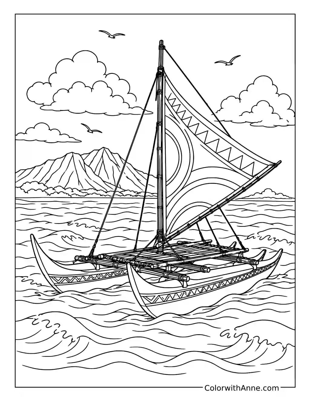 Hawaiian Double-Hulled Voyaging Canoe coloring page