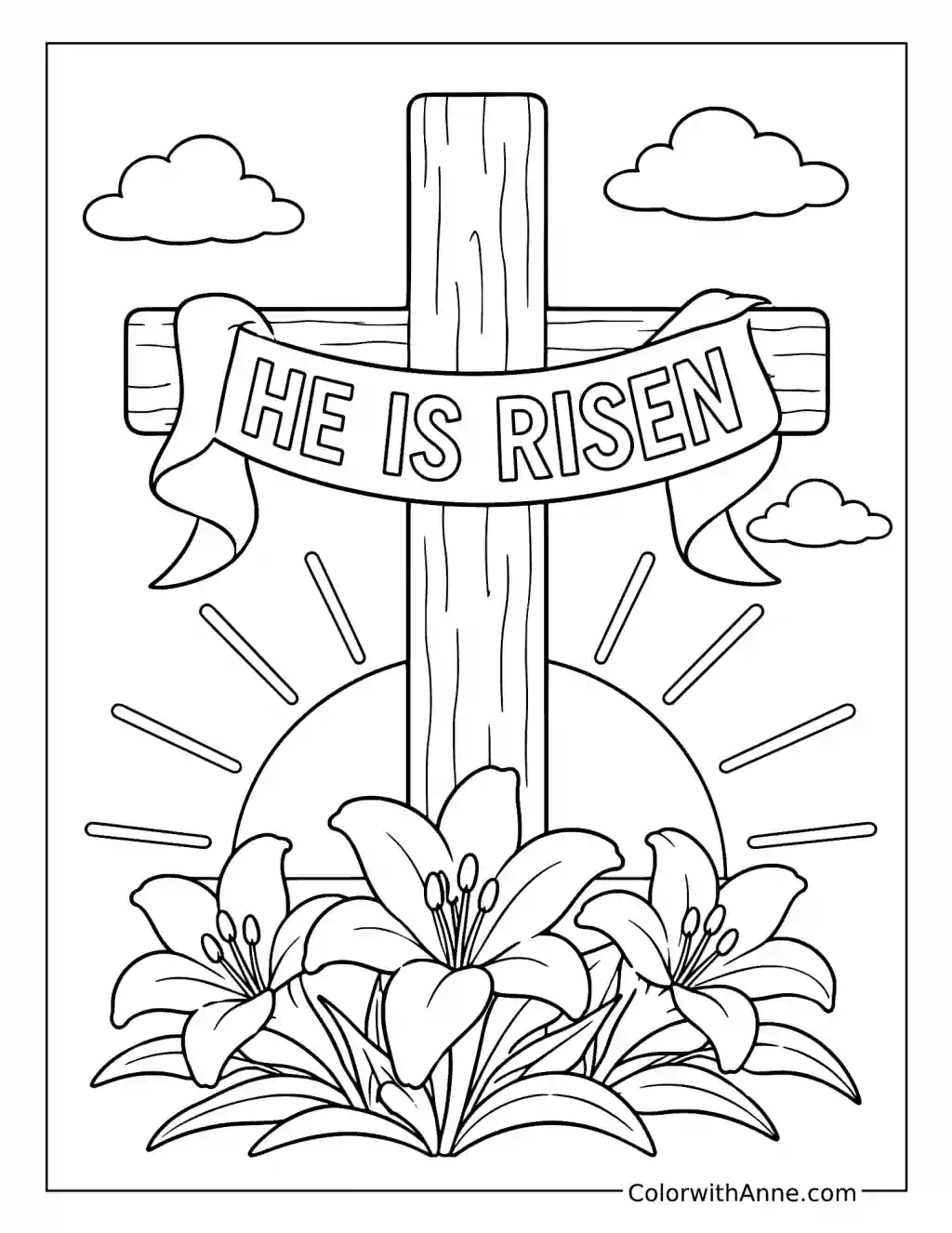 He Is Risen Easter Cross coloring page