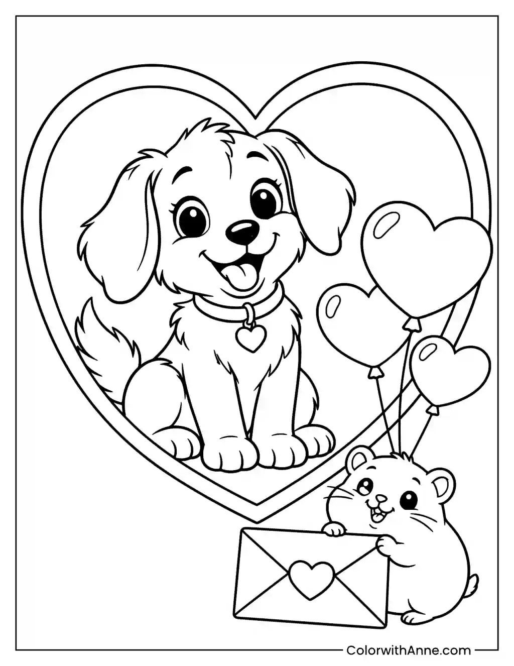Heart and Dog Coloring Page