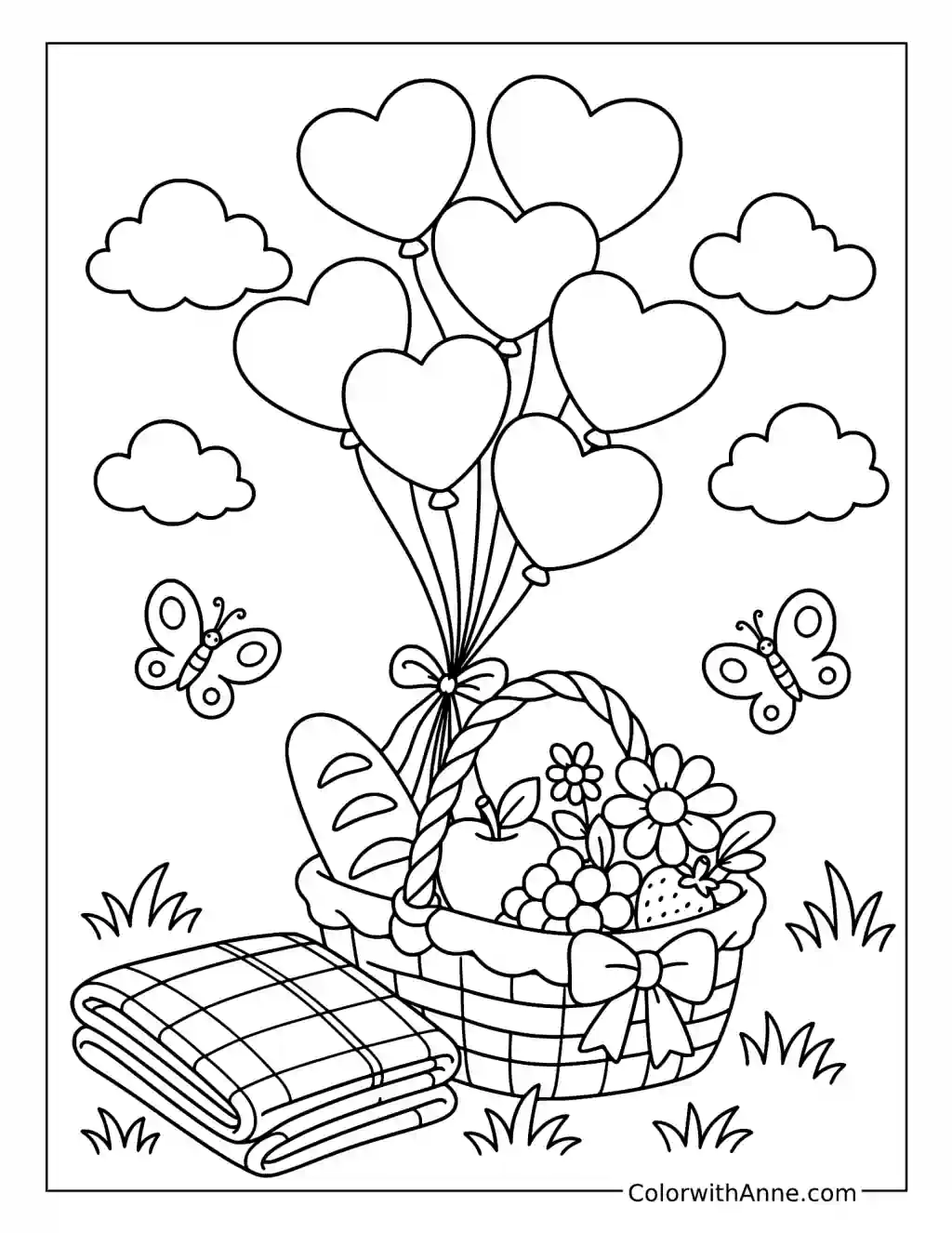 Heart Balloons Picnic Day coloring page
