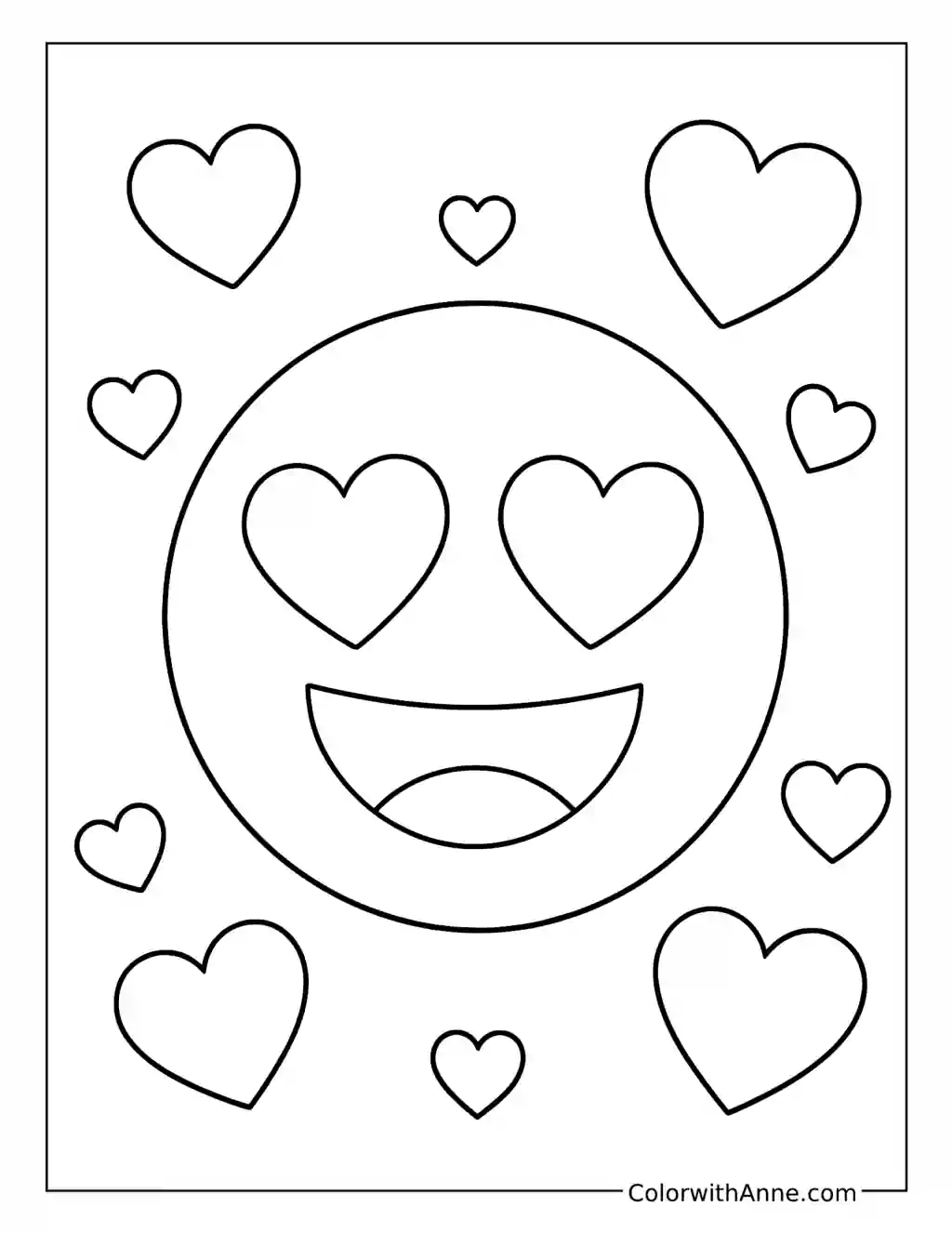Heart Eyes Smiley Face coloring page
