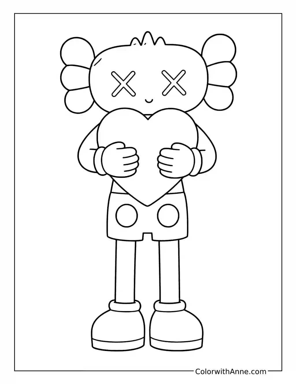Heart-Hugging X-Eyed Art Toy coloring page