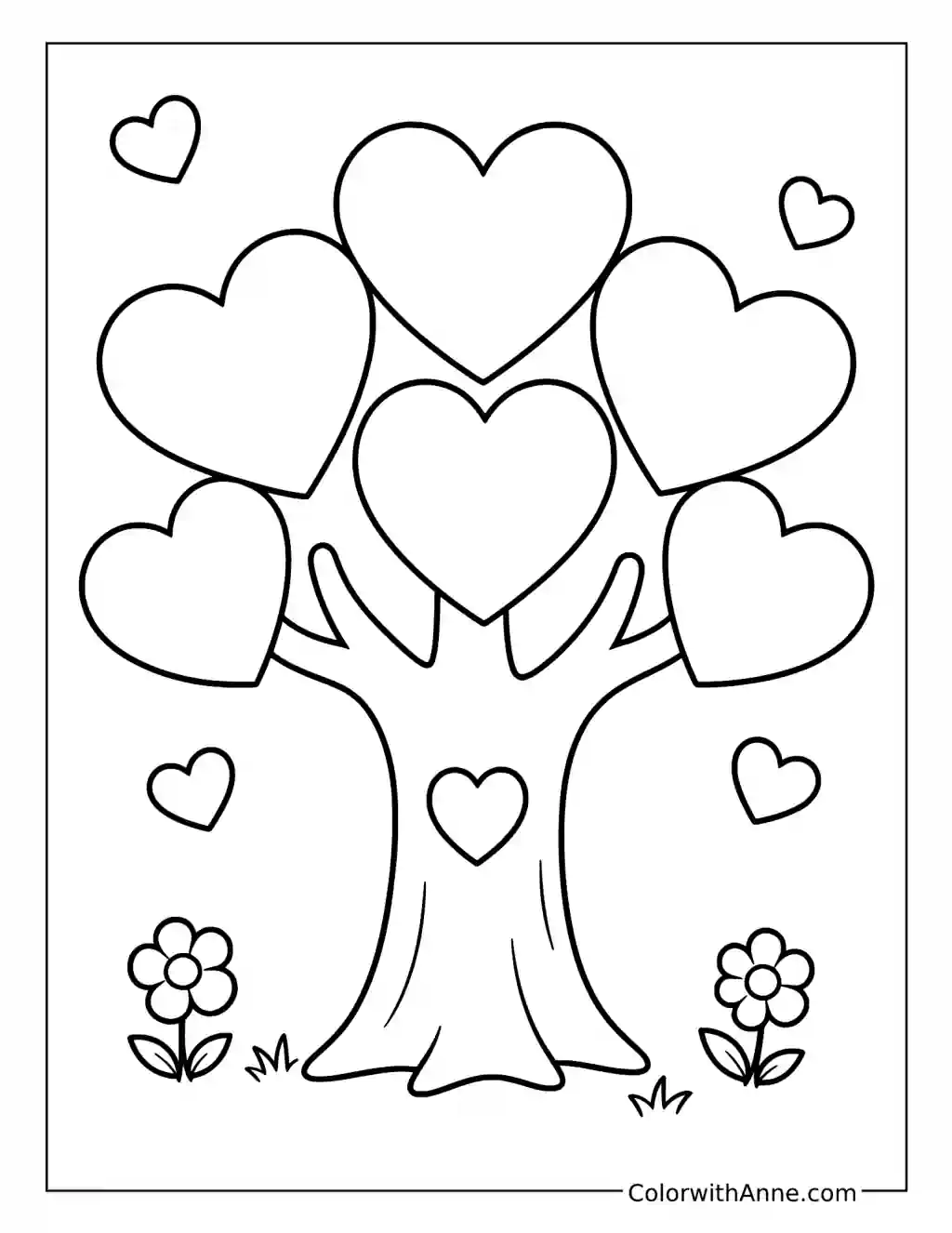Heart Tree with Flowers coloring page