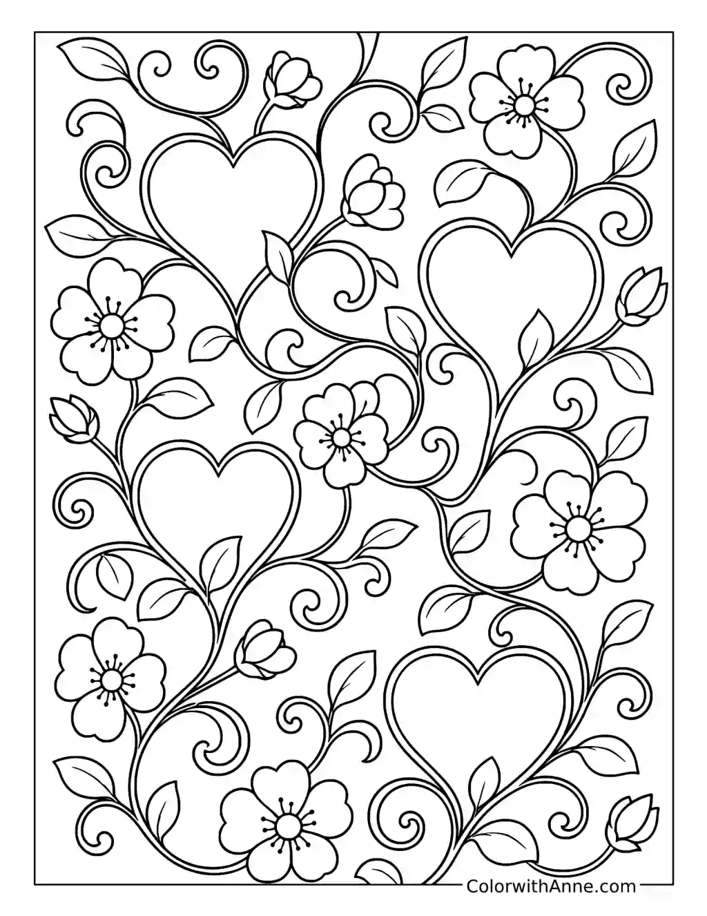 Heart Vines Pattern coloring page