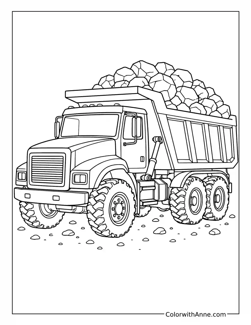 Heavy-Duty Dump Truck Carrying Rocks coloring page