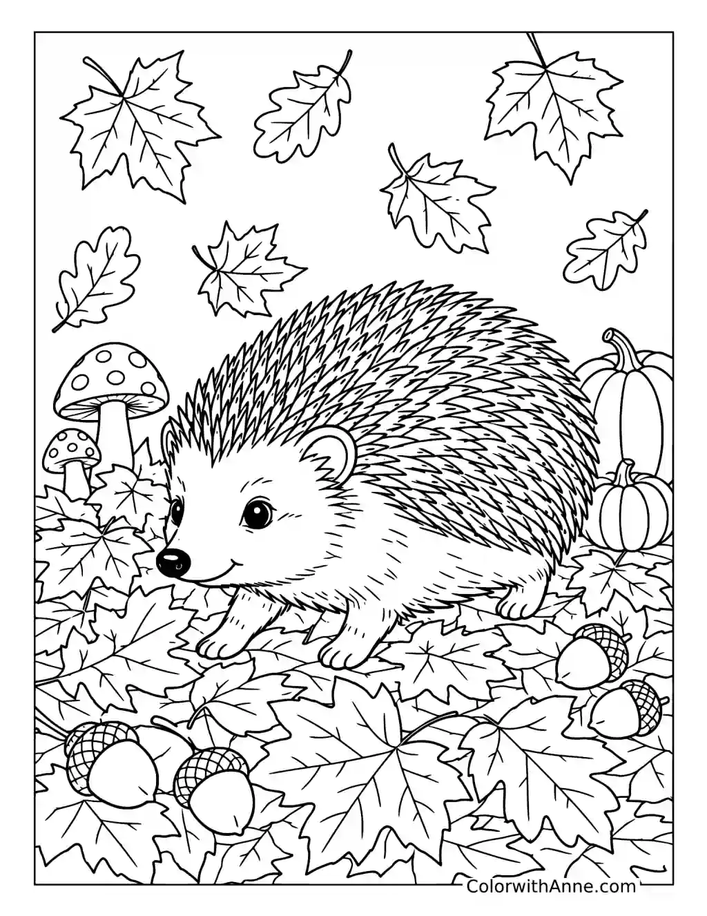 Hedgehog in an Autumn Forest coloring page