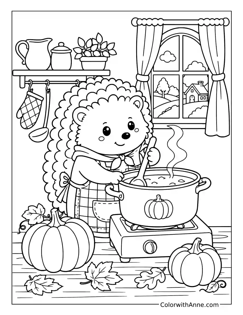 Hedgehog's Autumn Soup coloring page