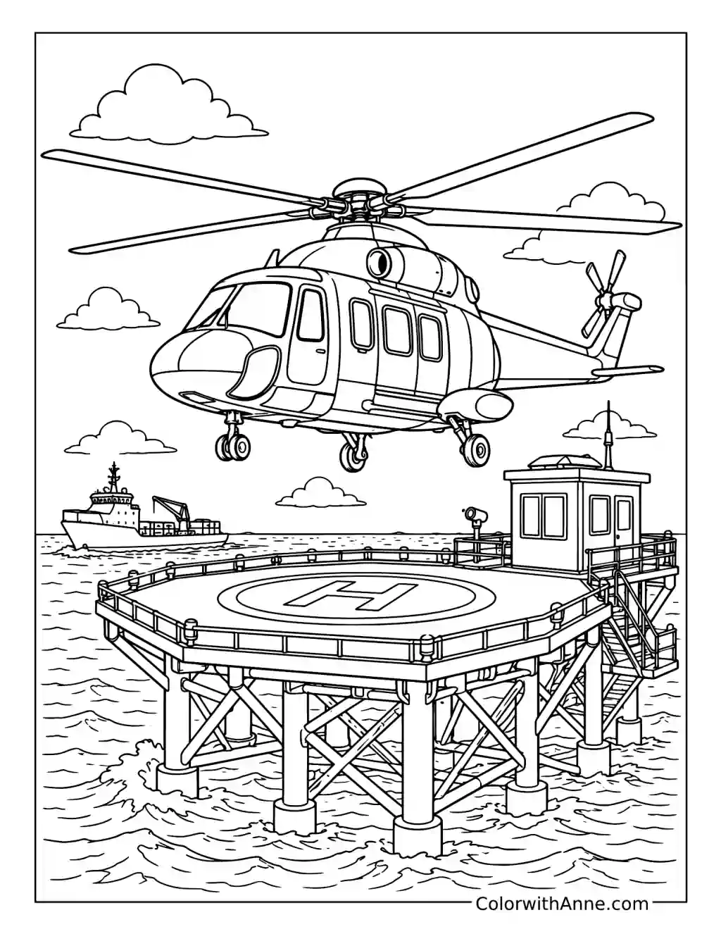 Helicopter Landing on an Offshore Platform coloring page