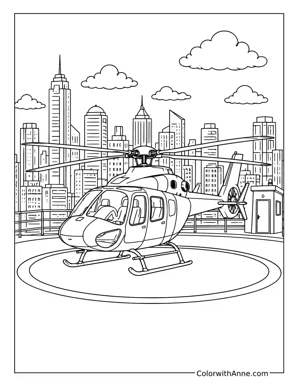 Helicopter on a Rooftop Helipad coloring page