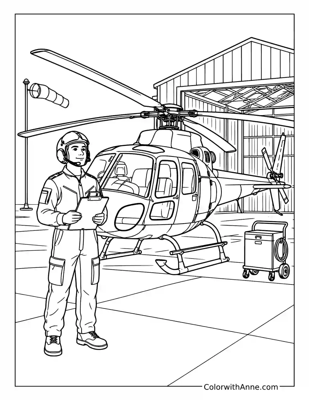 Helicopter Pilot Ready for Takeoff coloring page