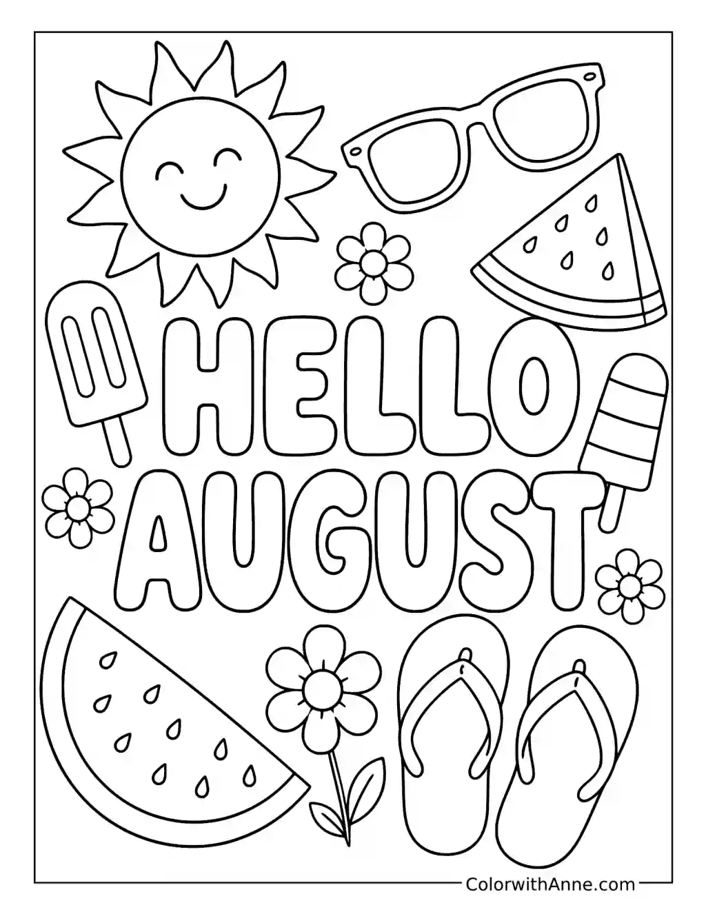 Hello August coloring page