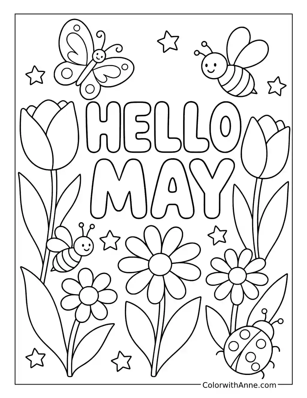 Hello May Flowers coloring page