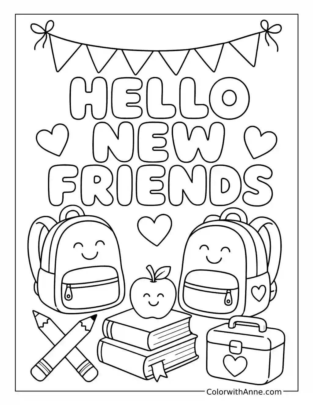 Hello New Friends School coloring page