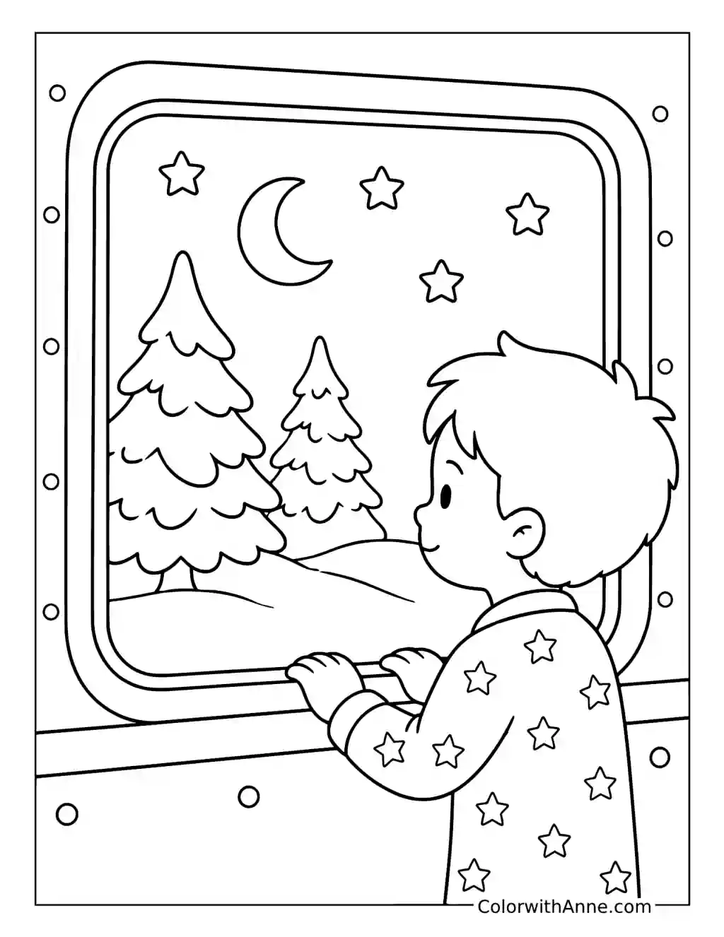 Hero Boy Looking Out the Train Window coloring page