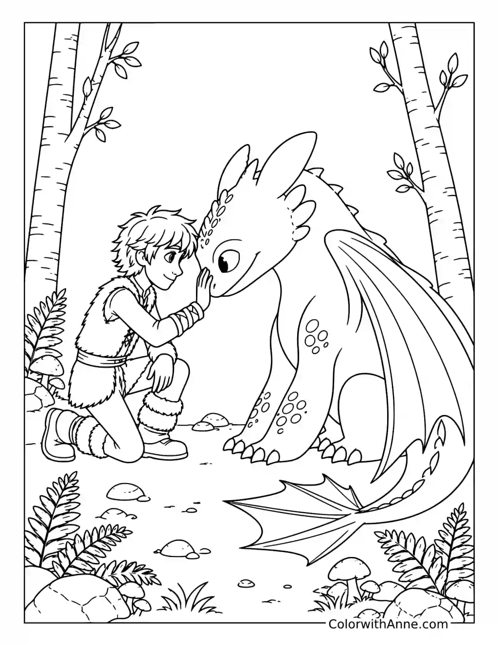 Hiccup and Toothless’s Forest Friendship coloring page