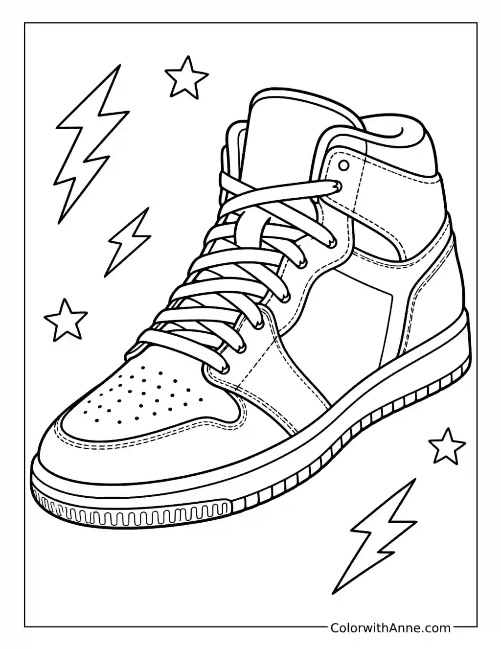 High-Top Sneaker with Lightning Bolts coloring page