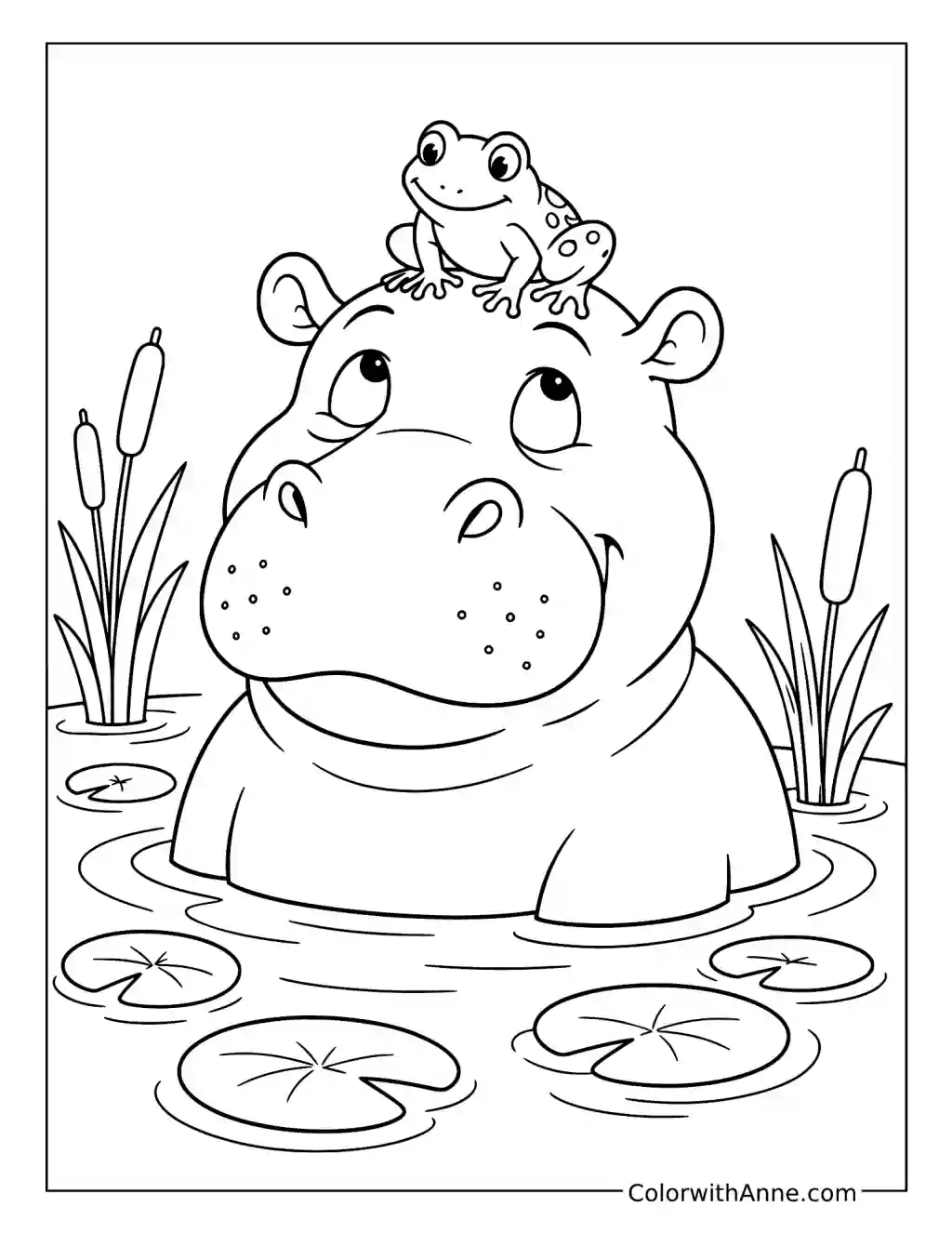 Hippo and Frog Pond Friends coloring page