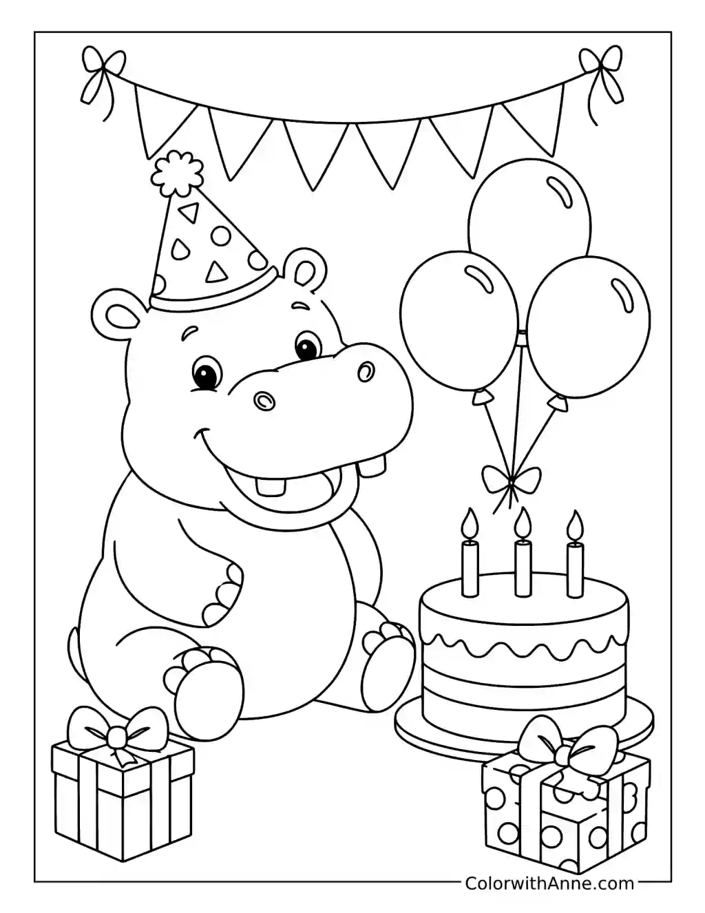 Hippo Birthday Party coloring page