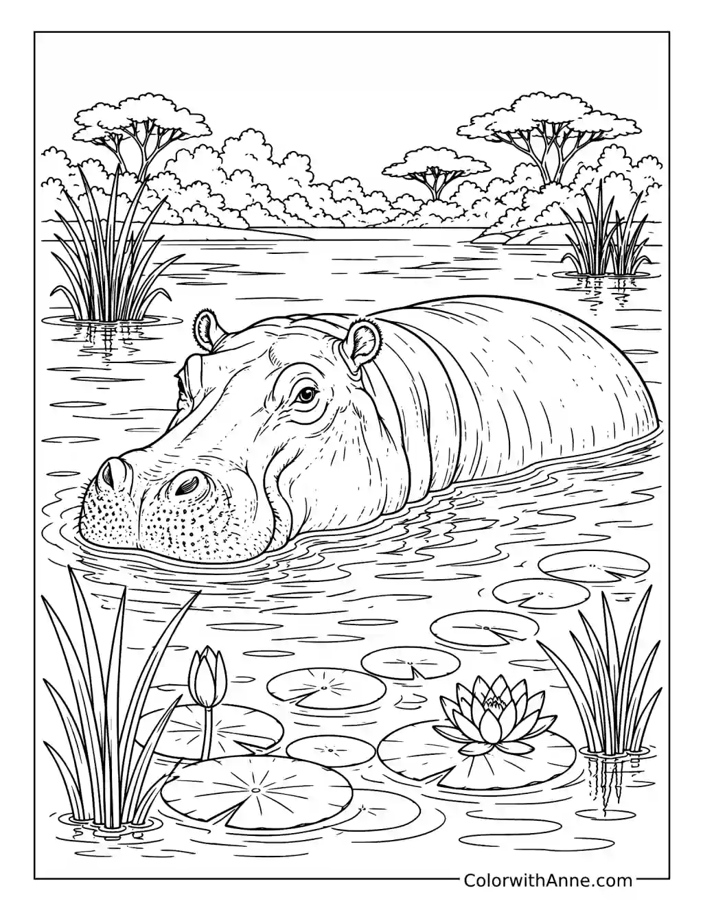 Hippo Safari by the River coloring page