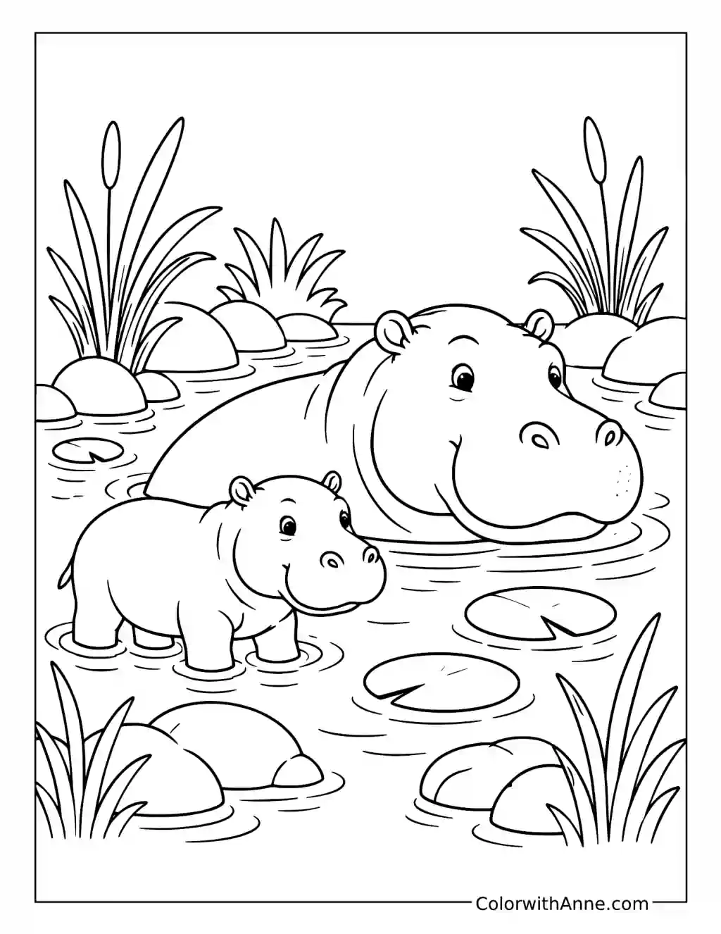 Hippopotamus in the Zoo Pond coloring page