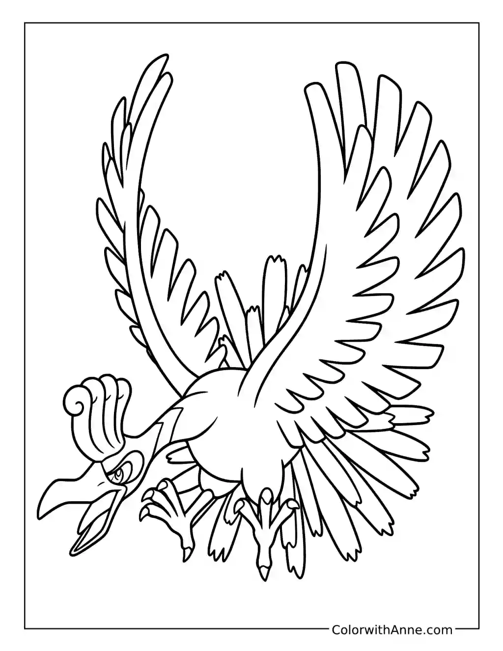 Ho-Oh Swooping with Wings Raised coloring page