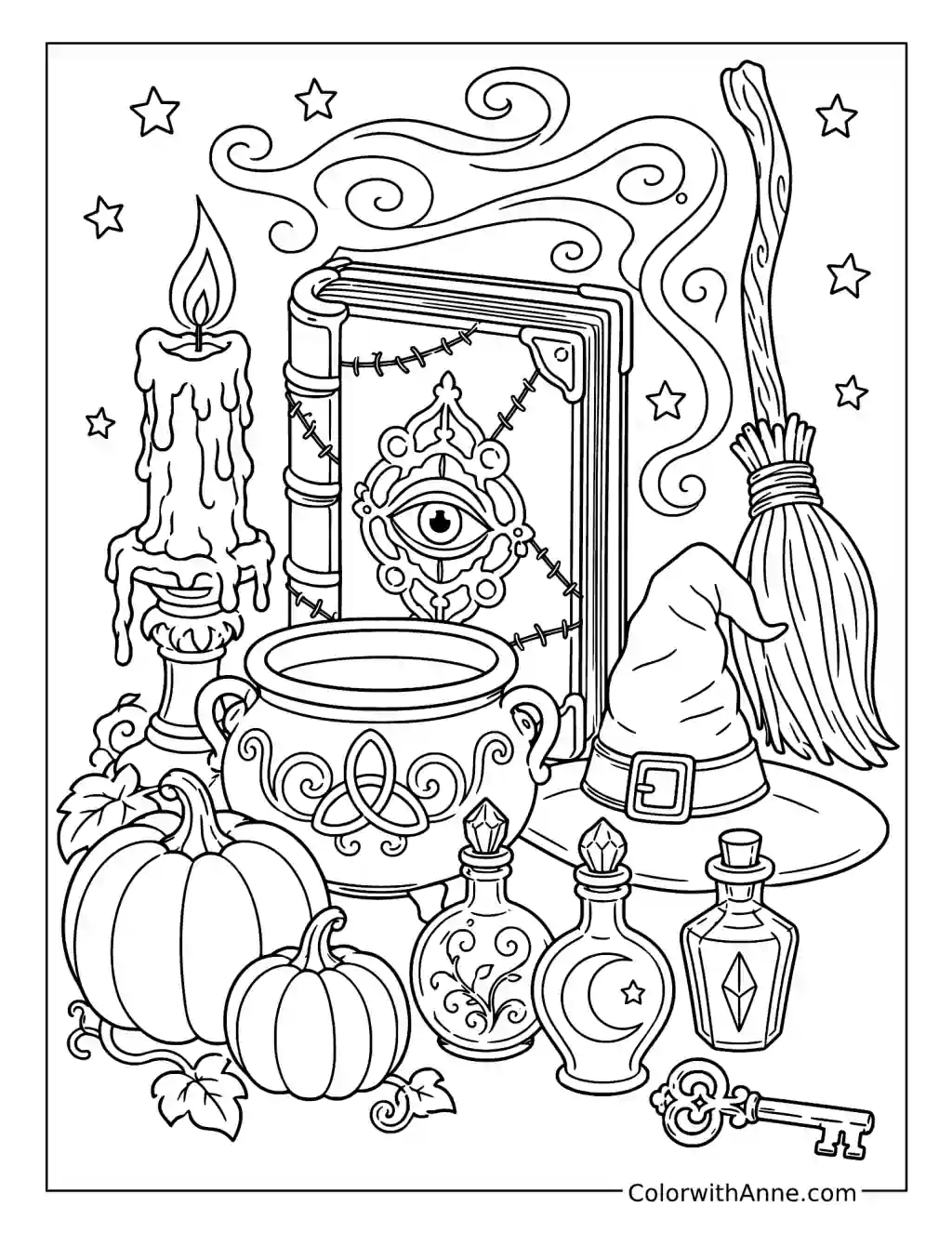 Hocus Pocus Magical Objects coloring page
