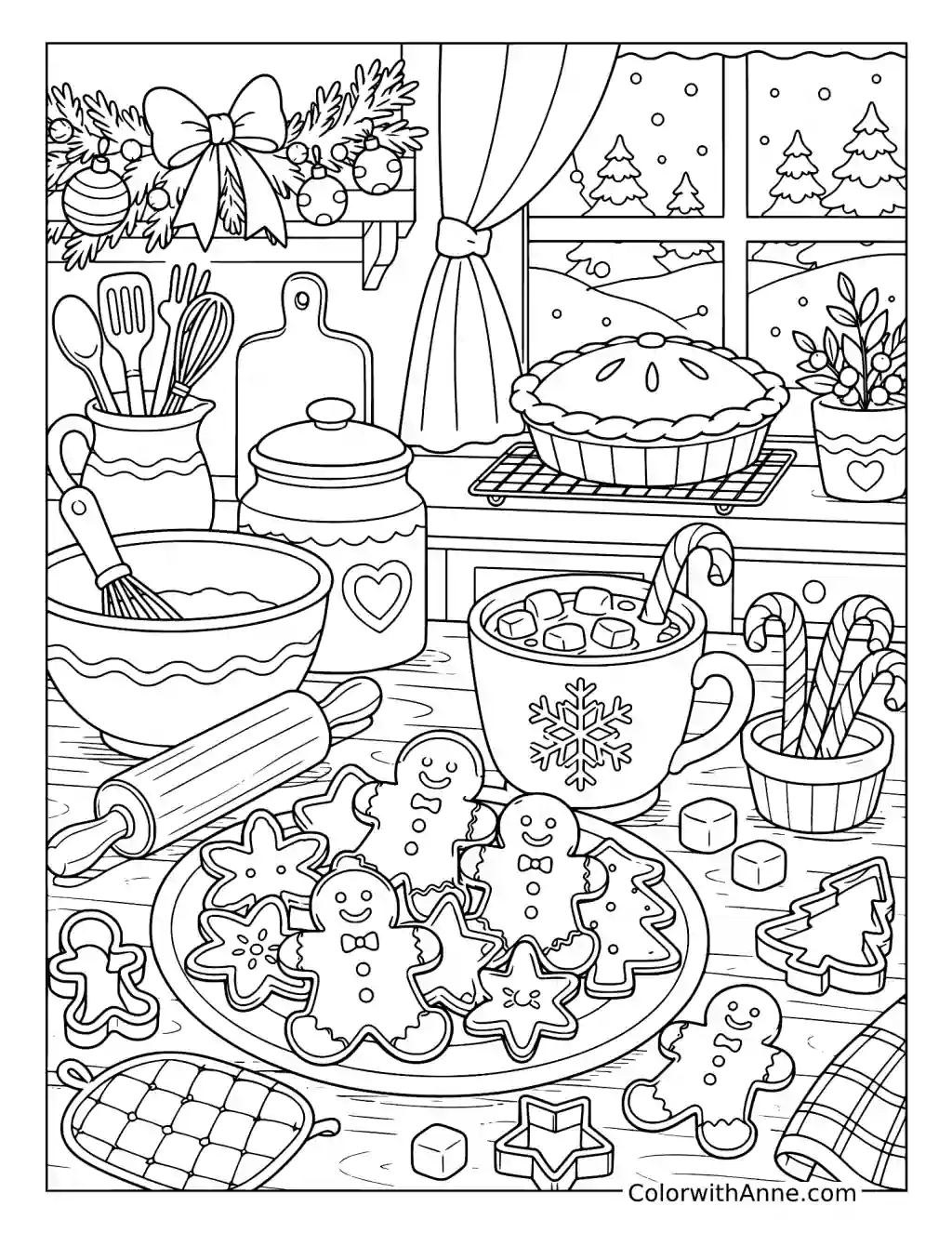 Holiday Cookie Baking Kitchen coloring page