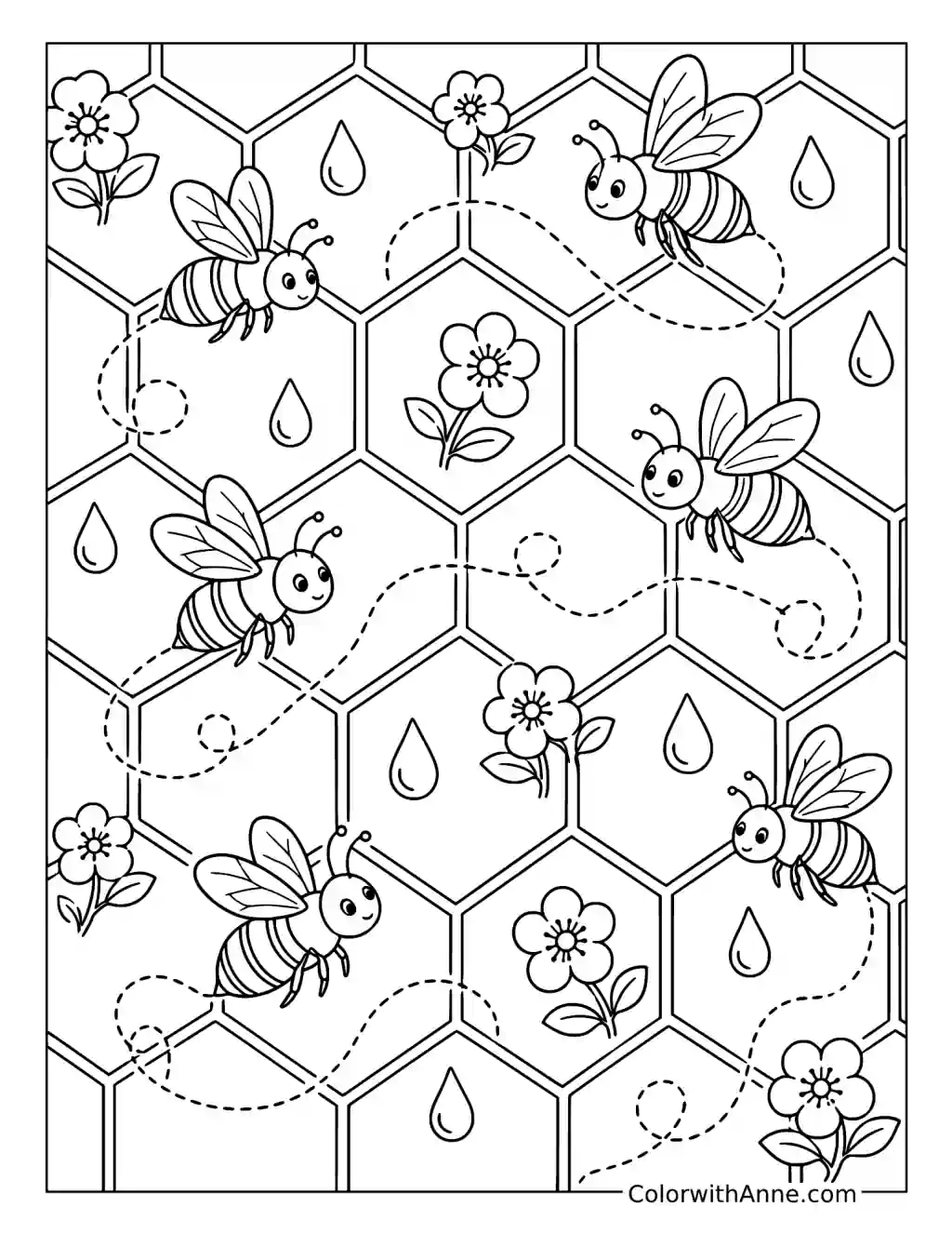 Honeycomb and Bees Pattern coloring page