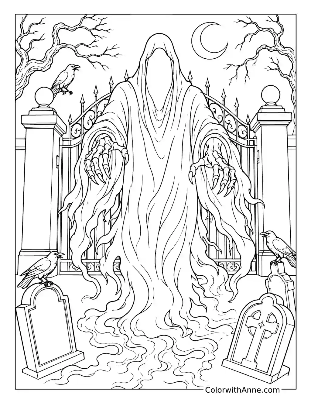 Hooded Specter at a Graveyard Gate coloring page
