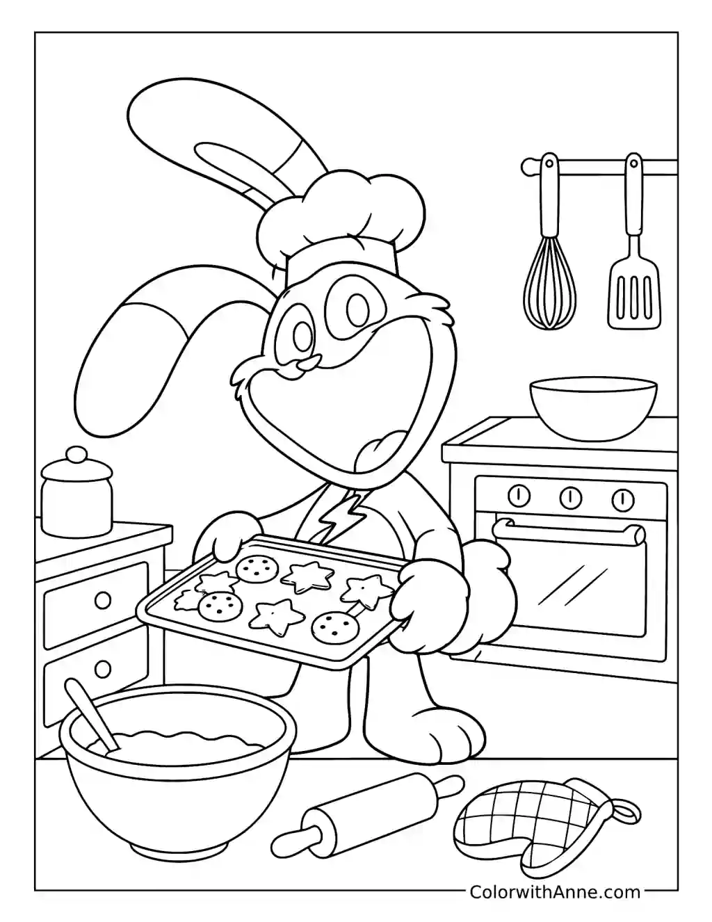 Hoppy Hopscotch Baking Cookies in the Kitchen coloring page
