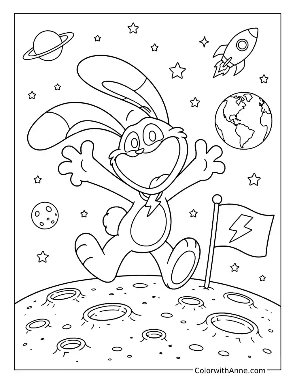 Hoppy Hopscotch Exploring the Moon coloring page