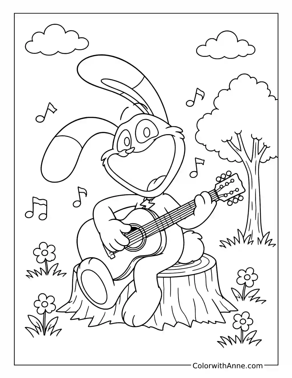 Hoppy Hopscotch Playing Guitar in the Park coloring page