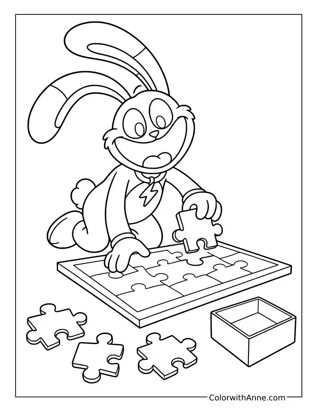 Hoppy Hopscotch Solves a Jigsaw Puzzle coloring page