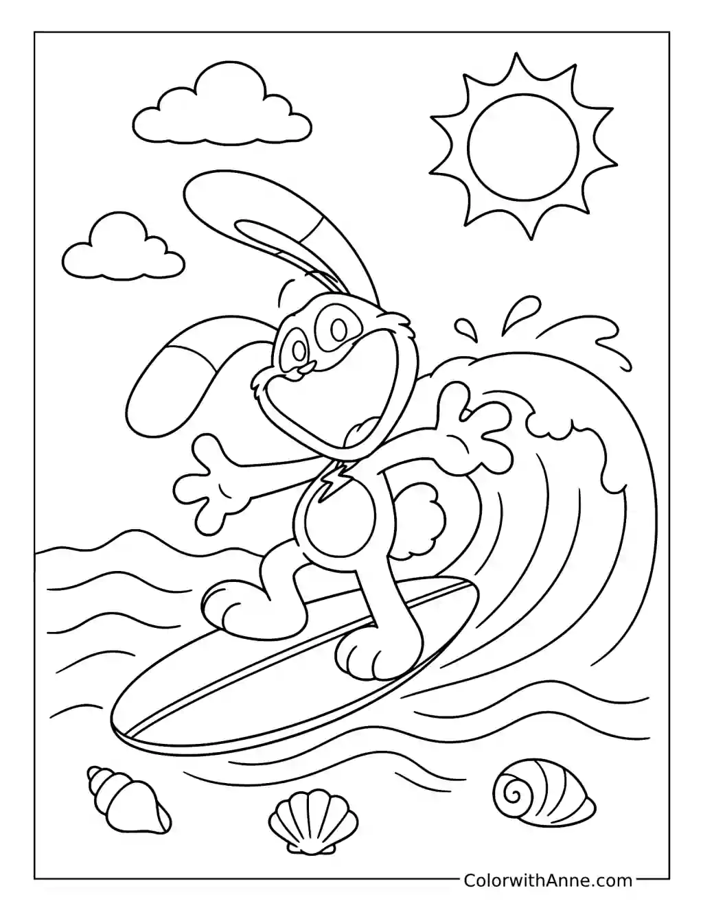 Hoppy Hopscotch Surfing an Ocean Wave coloring page