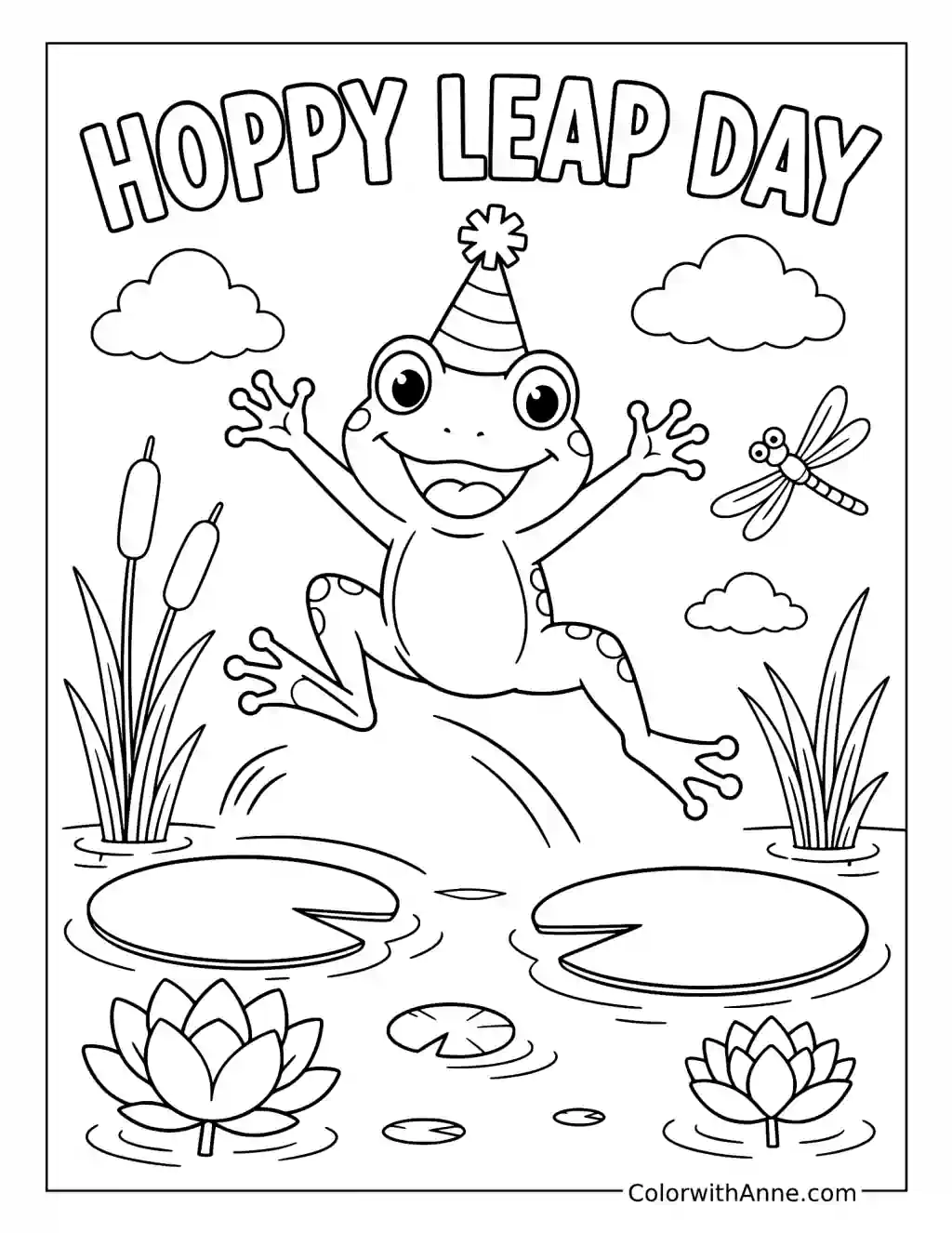 Hoppy Leap Day Pond Adventure coloring page