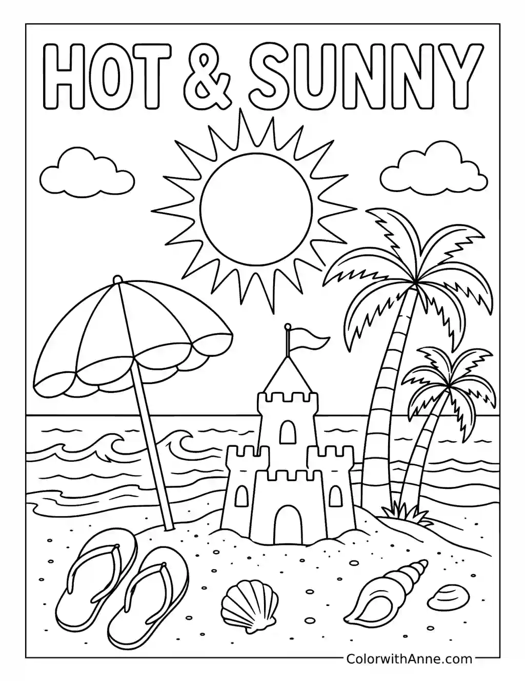 Hot and Sunny Beach Day coloring page