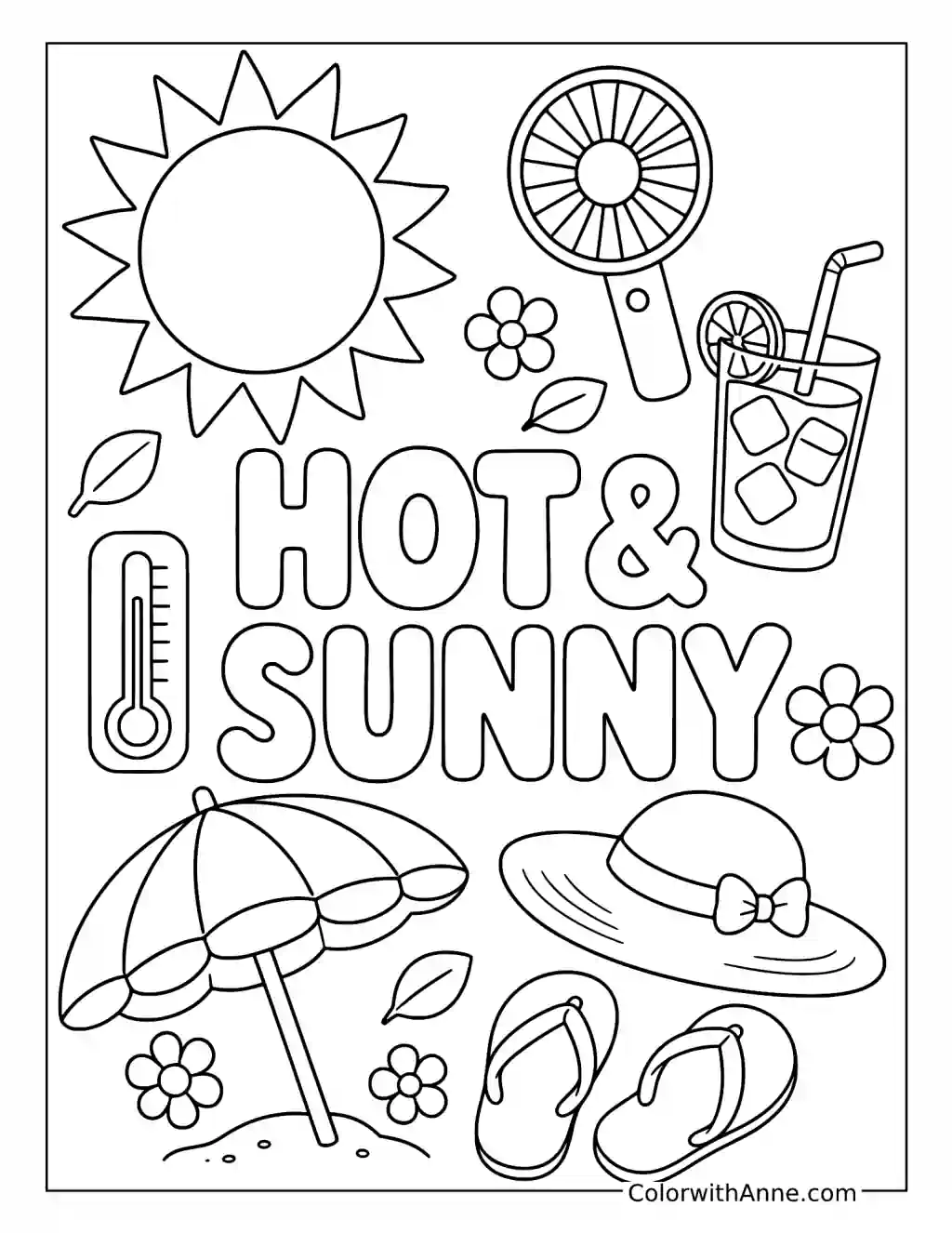 Hot and Sunny Weather Essentials coloring page