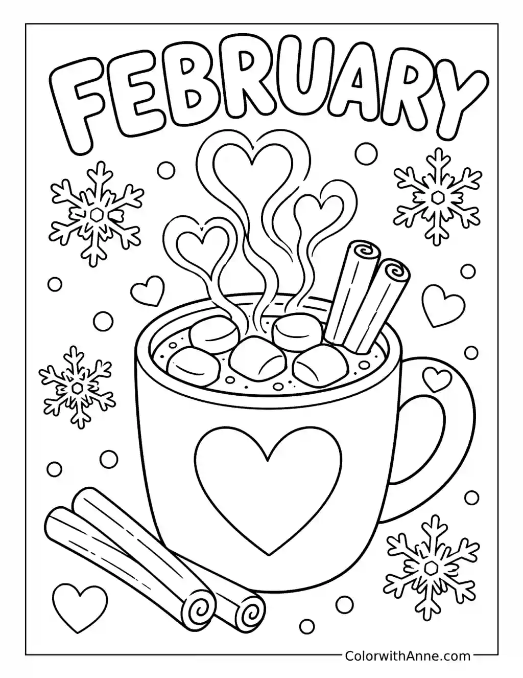 Hot Cocoa with Cinnamon Sticks coloring page