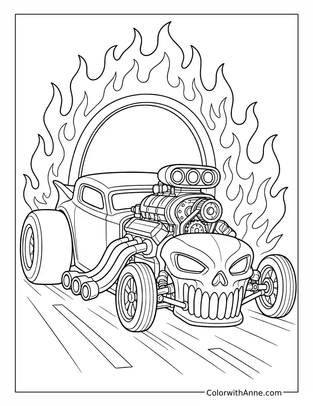 Hot Wheels Bone Shaker with a Flaming Ring coloring page