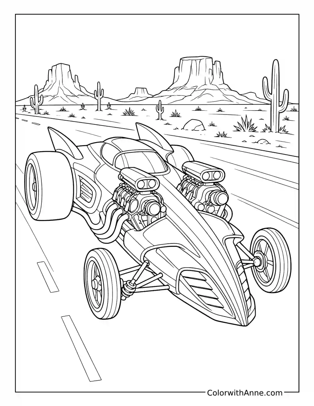 Hot Wheels Twin Mill Racing through the Desert coloring page