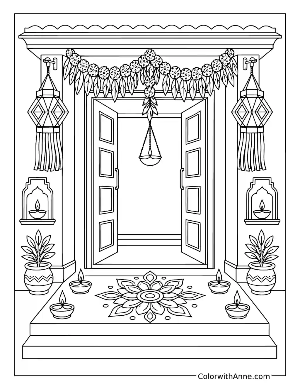 House Decorated for Diwali coloring page
