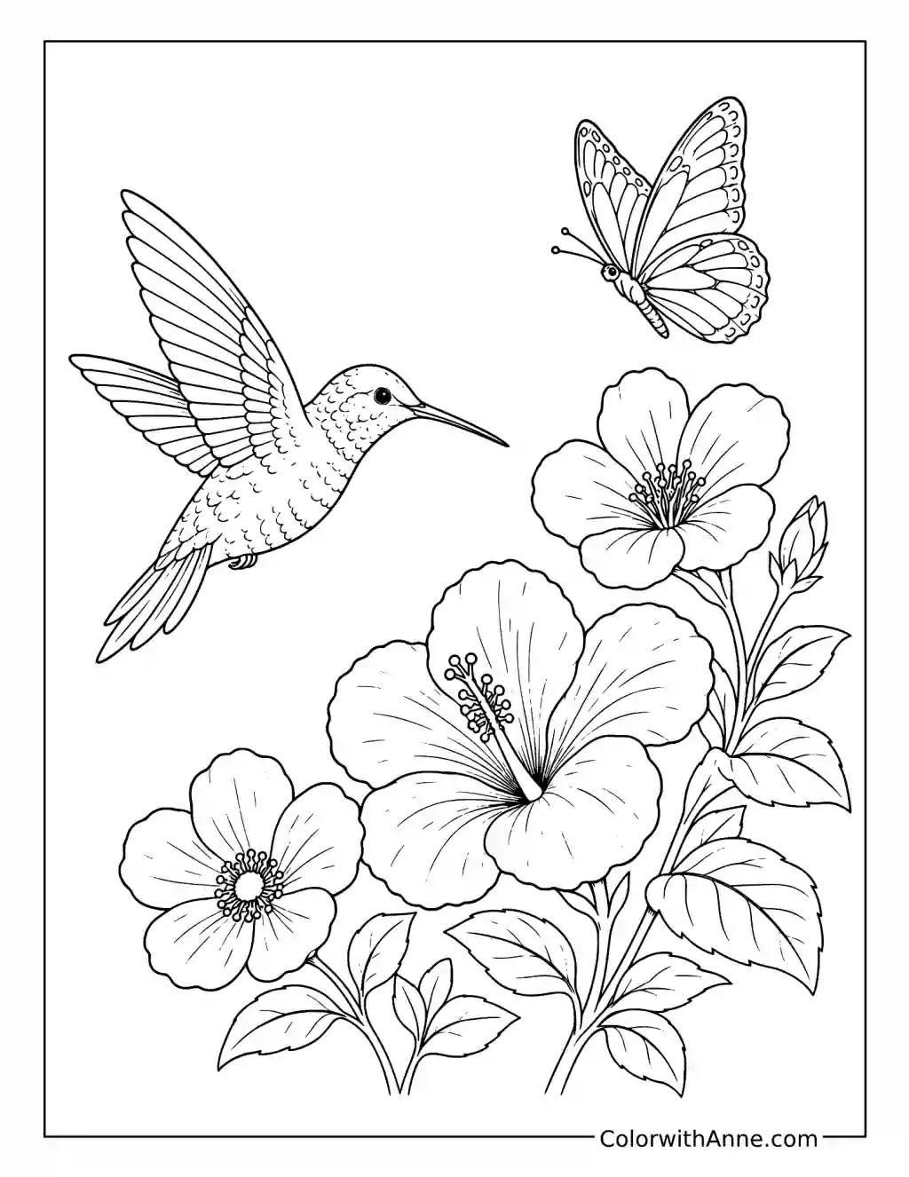 Hummingbird and Butterfly Garden coloring page