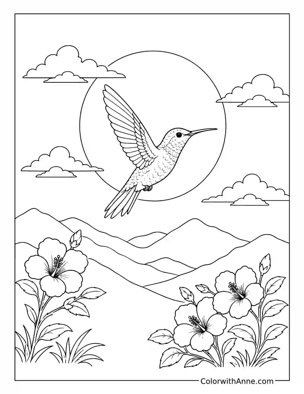 Hummingbird at Sunset coloring page