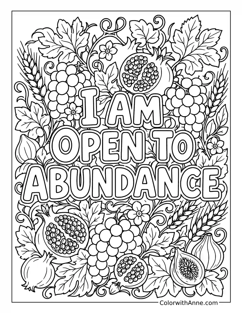 I Am Open to Abundance coloring page
