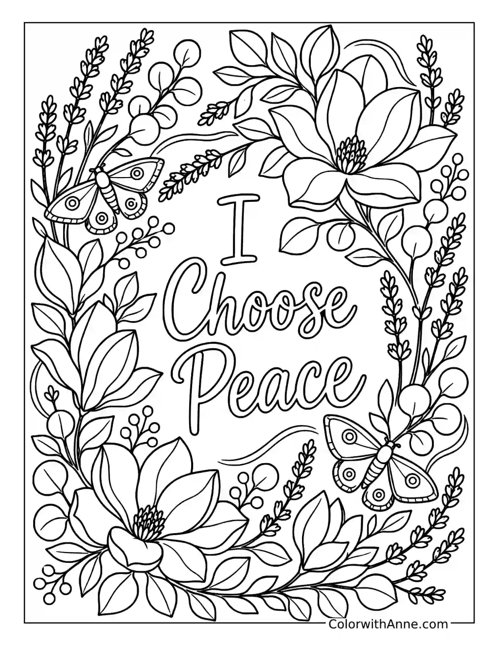 I Choose Peace Floral Affirmation coloring page