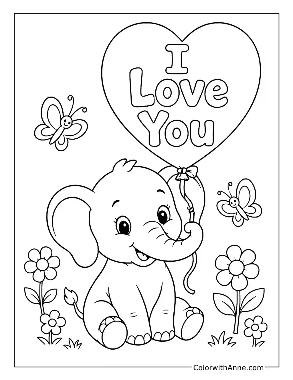 I Love You Elephant coloring page