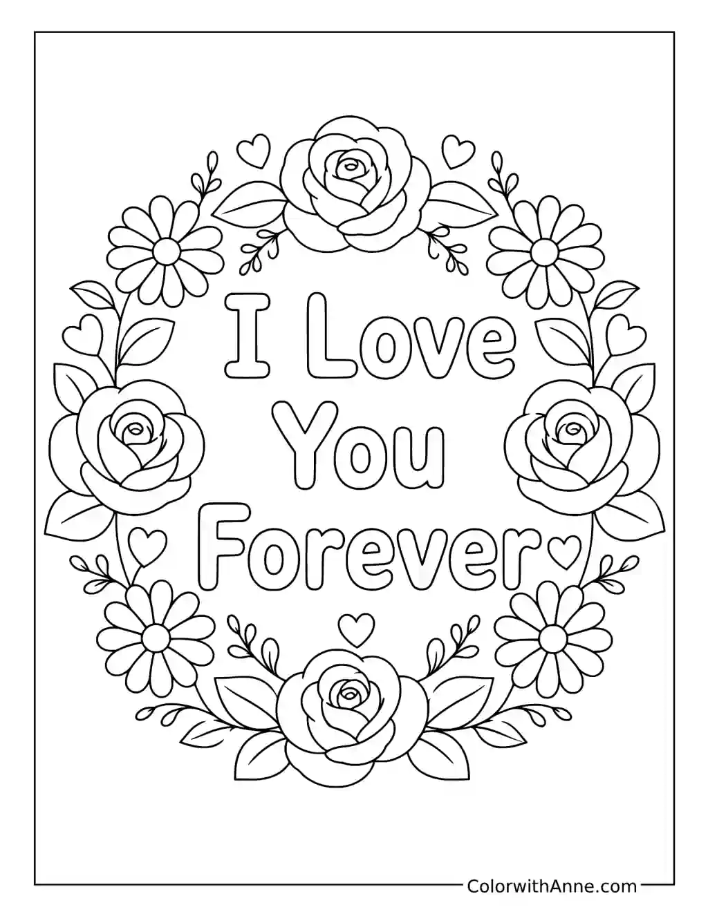 I Love You Forever Floral Wreath coloring page