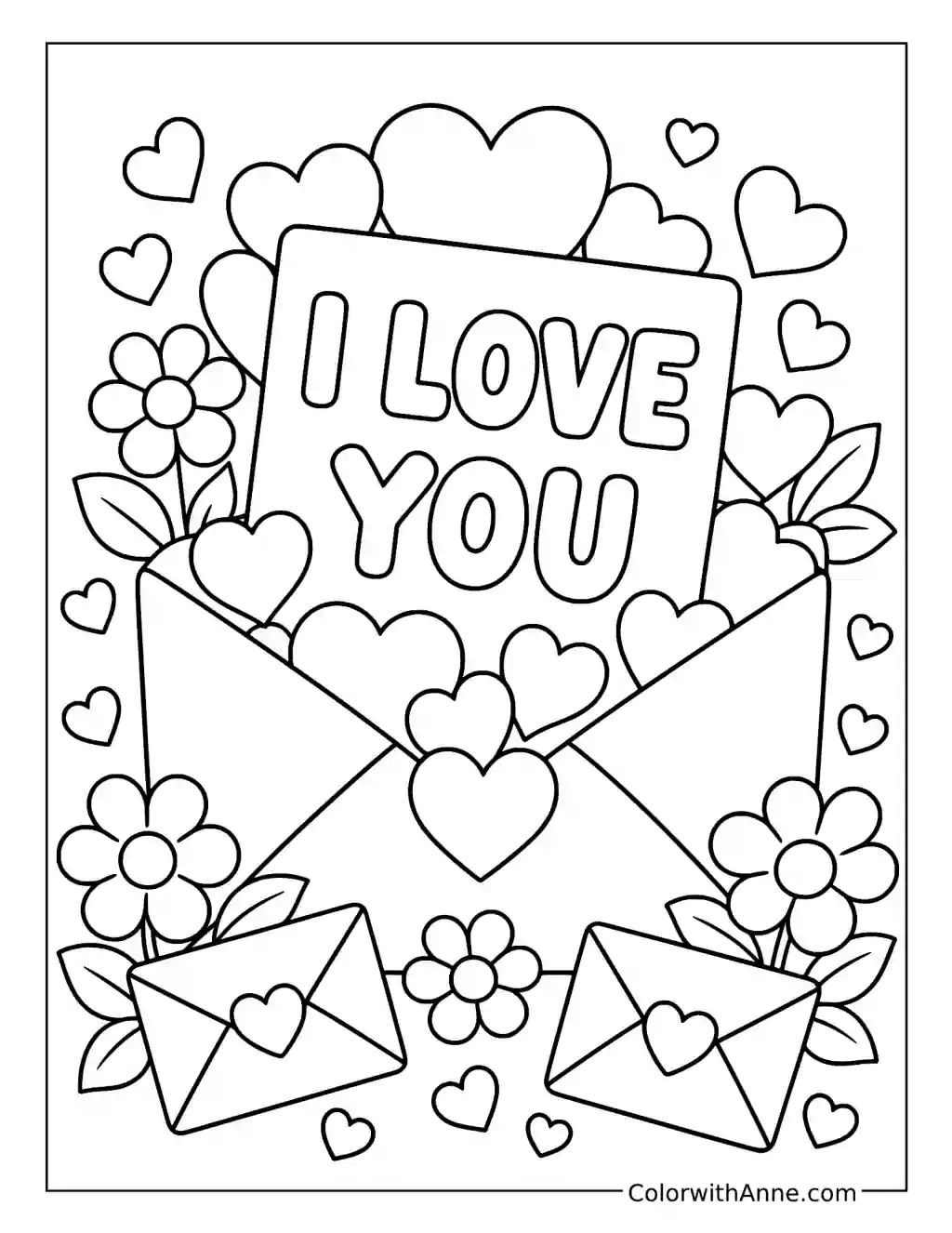 I Love You Heart Letter Envelope coloring page
